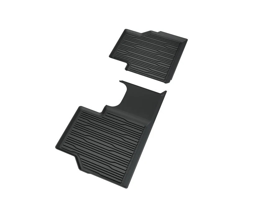 Genuine Ford Electric Explorer & Electric Capri Rubber Floor Mats Rear, Black, Tray Style With Raised Edges