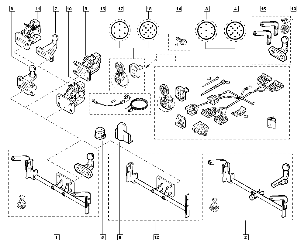 Genuine Renault Traffic Passenger Attachments For Ball Joint, 4-Hole Hook And 4-Hole Mixed Hook